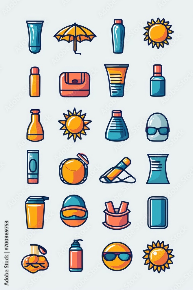 Aufkleber Various items displayed on a white background. Ideal for showcasing a collection or for use in product presentations