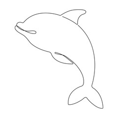 Continuous single-line art of dolphin. Cute dolphin one line drawing vector and illustration. Dolphin outline.