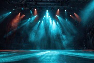 A stage with blue lights and smoke. Perfect for concerts and live performances
