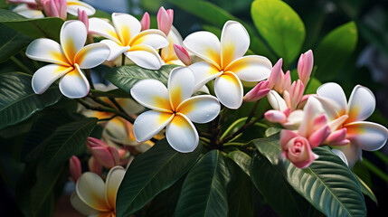 Obraz premium Plumeria. Shrubs with beautiful thick plumeria flowers
