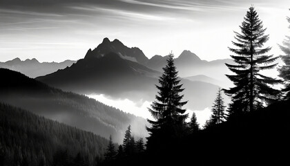 Fototapeta na wymiar silhouette of mountain landscape illustration with lake
