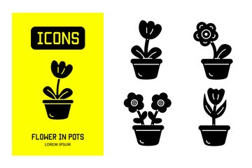 Set of flat icons flower in pots. Vector design for business and stock.