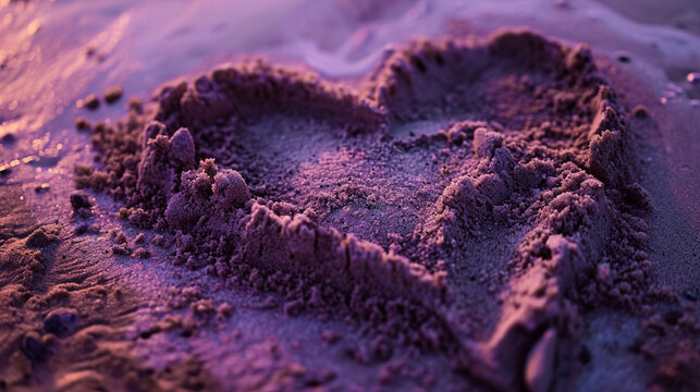 an image of a heart made out of a combination of sand and chalk, light maroon and purple, concrete poetry, mathematical art, precise nautical detail, enigmatic characters, 