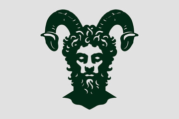 Fabulous mythical satyr. Face. Logo, icon, emblem - obrazy, fototapety, plakaty