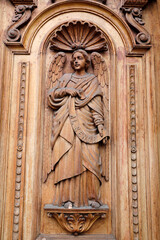 Obraz premium Virgin of Mercy catholic church, Riobamba, Ecuador. Relief : Angel