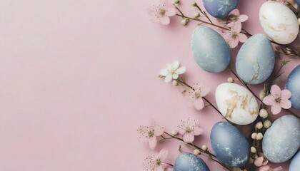 Fototapeta na wymiar Easter Eggs Background with Decoration - Colorful Easter Eggs laid in Decorative Manners - Space for Copy 