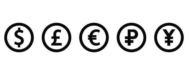 International currency sign ,international money symbol set vector.