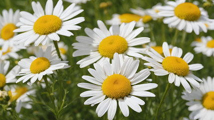 Beautiful white daisies growing in the field in the spring season, real nature, flowers are used in medicine closeup