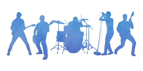 Fotobehang Watercolor silhouette musical group or rock band playing a concert on stage © Somkiat