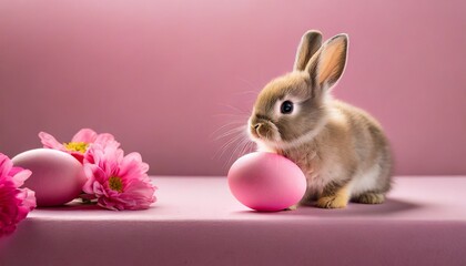 Easter Day - Cute Easter Bunny with Colorful Easter Eggs - Background with Space for Copy