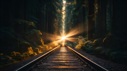 Train Track Natural Light. Train track with natural illumination - obrazy, fototapety, plakaty