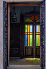 Fototapeta na wymiar Open door to the Ipapantis Church