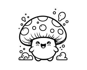 Cute Cartoon Character of mushroom for coloring book. outline line art. Printable Design. isolated white background