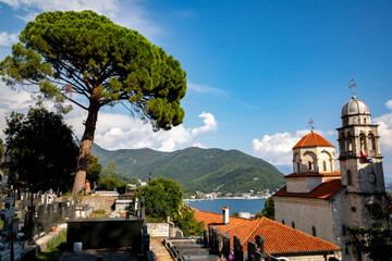 Savina monastery, Herceg Novi, Montenegro. Graveyard and church - obrazy, fototapety, plakaty