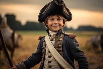 Portrait of a little boy dressed as a pirate in the field