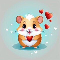 Fototapeta premium Cute hamster holding a heart. Cartoon style. Generative AI.