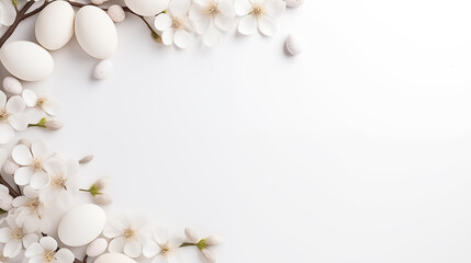 white flowers and easter egg frame - obrazy, fototapety, plakaty