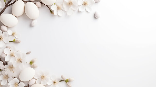 white flowers and easter egg frame