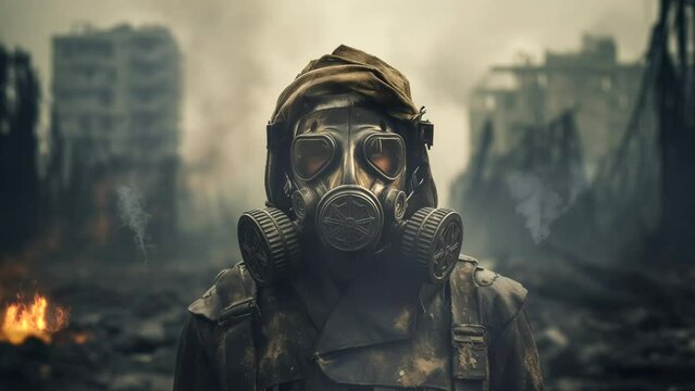 Loop video. 18 seconds. The movement of flames and sky. A post-apocalyptic vision. Humanity in danger. Ai generative	