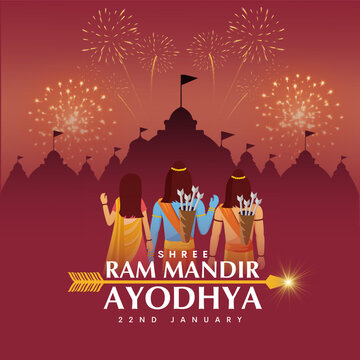 Creative vector illustration for the biggest consecration ceremony of shri ram mandir which held in ayodhya (birth place of lord rama).