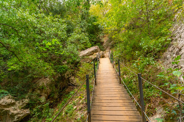 Path of the Vero River footbridges in Alquezar. Huesca Pyrenees