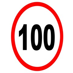 100 km/h speed limit road sign isolated on transparent background. 