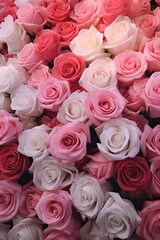 A Beautiful Display of Pink and White Roses