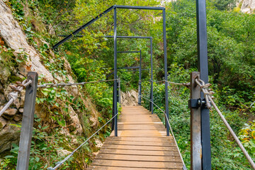 Safety on the Vero River walkway path in Alquezar. Huesca Pyrenees