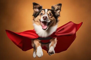 Cute super hero dog with his red cape