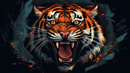 Illustration of a tiger roaring