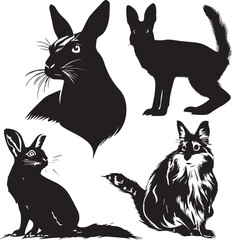 Black Silhouette of Animals on white background 