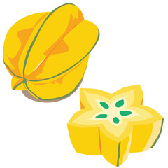 Cartoon ripe starfruit - carambola and slice