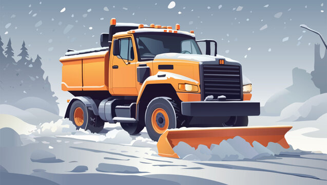 A snowplow clearing a road through a snowstorm