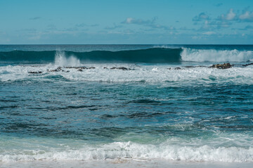 Three Tables / Kalahopele Gulch, Pupukea, North Shore, Oahu North Shore, Hawaii. Waves hitting the rocks

