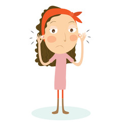 Little girl with ear pain. Vector Illustration.