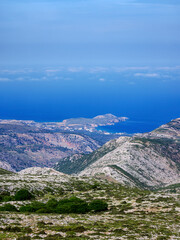 Landscape seen from the peak of Mount Zas or Zeus, Naxos Island, Cyclades, Greece