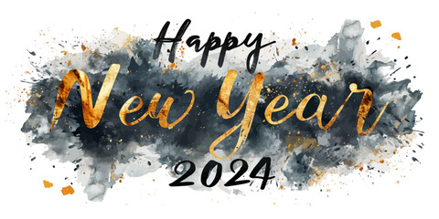 Happy New Year 2024 with calligraphic and brush painted with sparkles and glitter text effect. Vector watercolor illustration for new year's eve and chinese new year resolutions and happy wishes	
 - obrazy, fototapety, plakaty