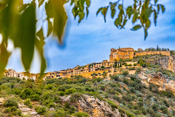 Alquezar mountain village, medieval town of Huesca seen from below, Spain