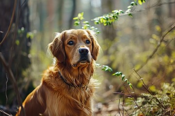 Obraz premium Golden retriever in the forest in spring