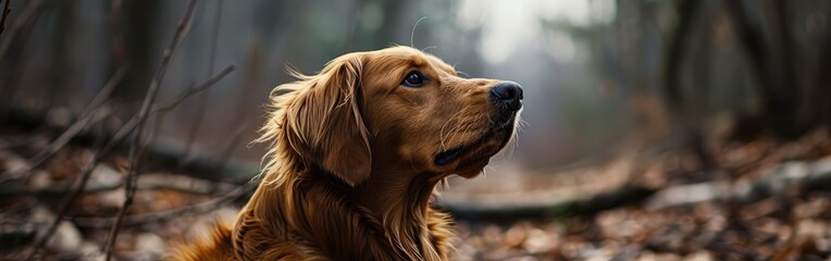Obraz premium Golden retriever in the forest in spring
