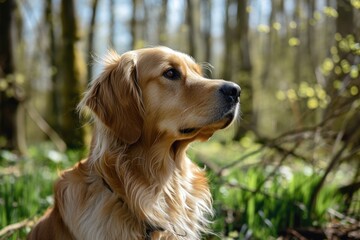 Obraz premium Golden retriever in the forest in spring