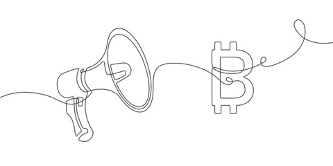 Business idea. Cryptocurrency concept. Bitcoin. Megaphone. Public horn speaker. Vector illustration .