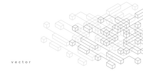 Technology background. cubes and lines. Linear geometric drawing. Abstraction,Vector illustration.