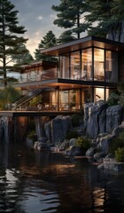 Obraz premium a luxury nordic home with at dawn