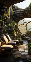 modern porch in a setting under a stream, in the style of crystalline and geological forms