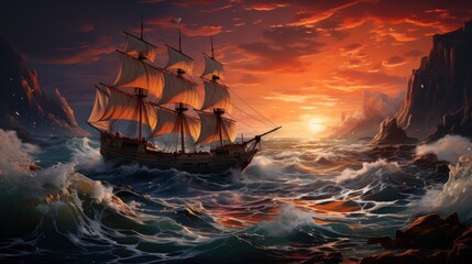 Obraz premium ship sailing in the ocean