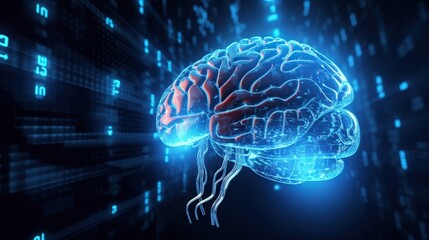 Human Brain. Organ anatomy, neurology, technology concept. Low poly, wireframe digital 3d vector illustration. Abstract art - obrazy, fototapety, plakaty