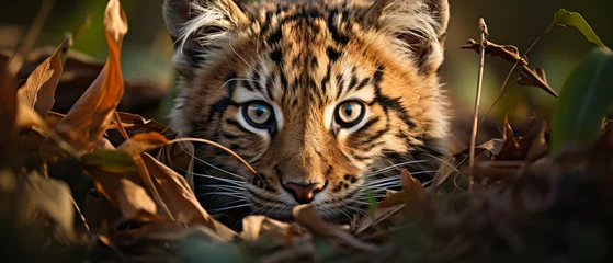 Rolgordijnen Close-up portrait of a cute tiger cub. © smth.design