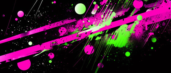 Dynamic digital art with neon purple and black paint splatters.
