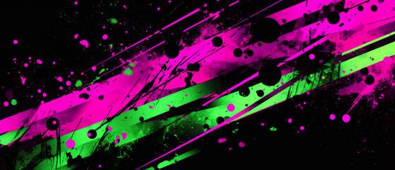 Dynamic digital art with neon purple and black paint splatters.